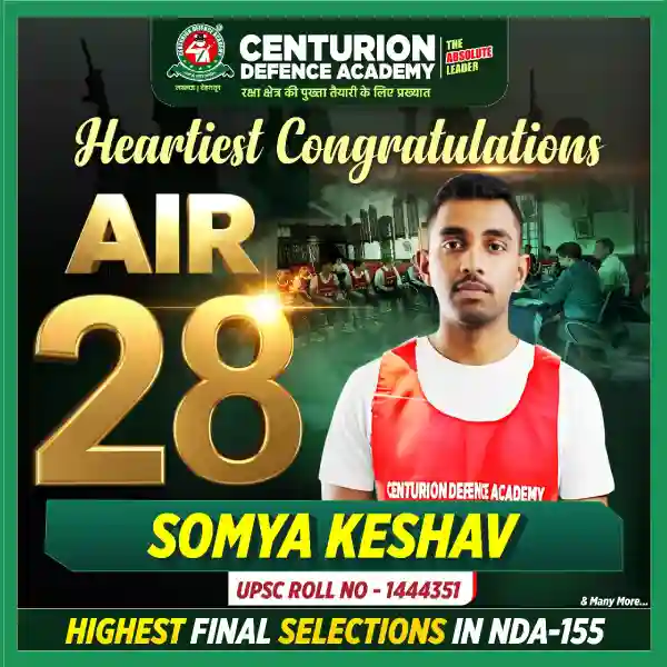 Centurion Defence Academy NDA 155 AIR 28 Somya Keshav